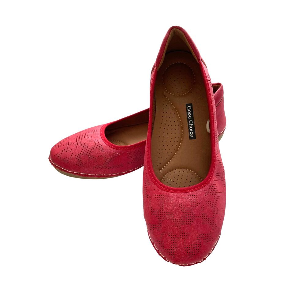 Good Choice red Kiana comfort flats slip on solid perforated vegan leather Sz. 9